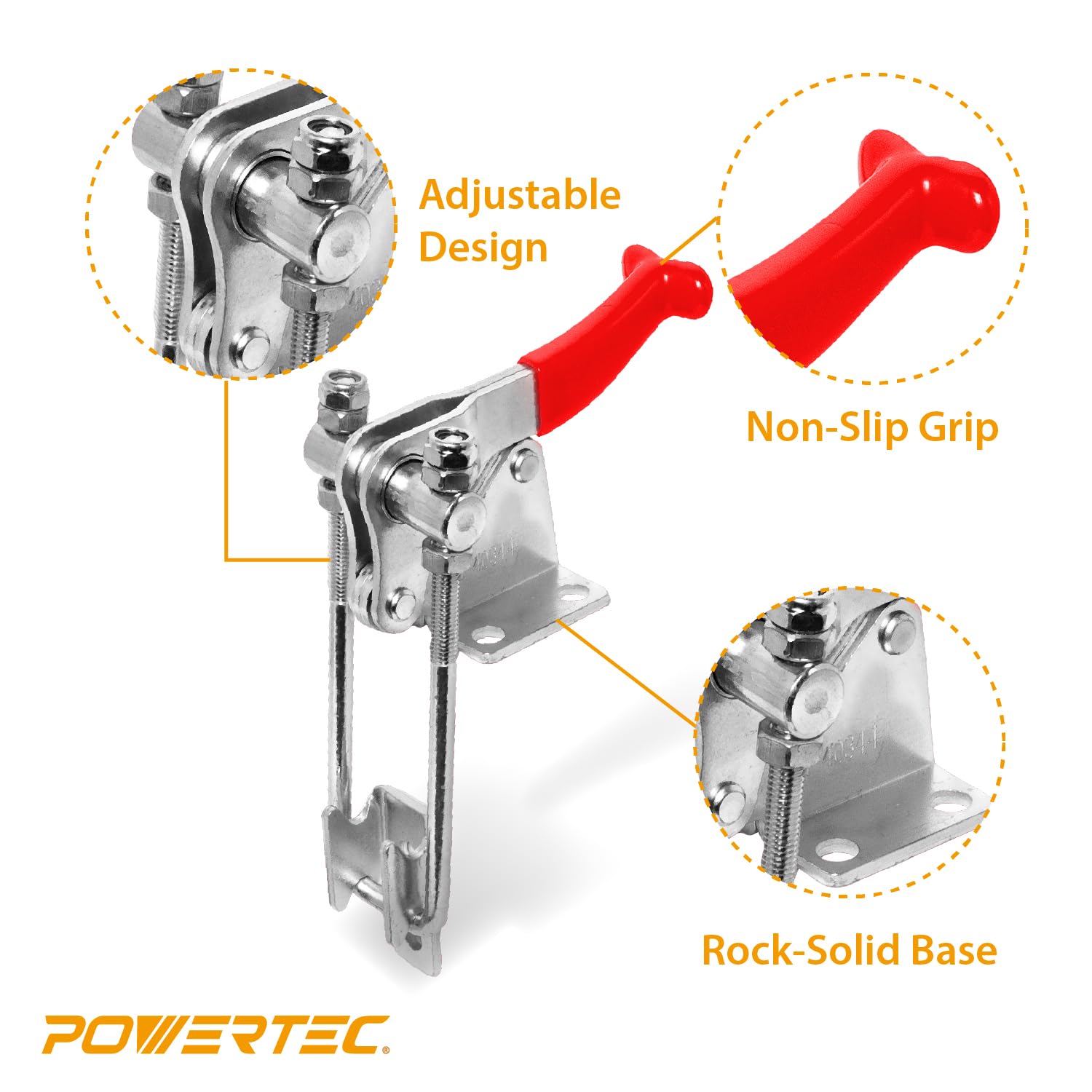POWERTEC 20324 Pionowy zacisk bujany 40344 W Gwintowana śruba U i czerwony uchwyt winylowy - 898,1 kg, 1PK