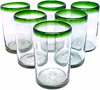 Vista 1 de Vasos para beber con borde verde esmeralda de 14 onzas (juego de 6), vidrio reciclado, sin plomo, sin toxinas (beber)