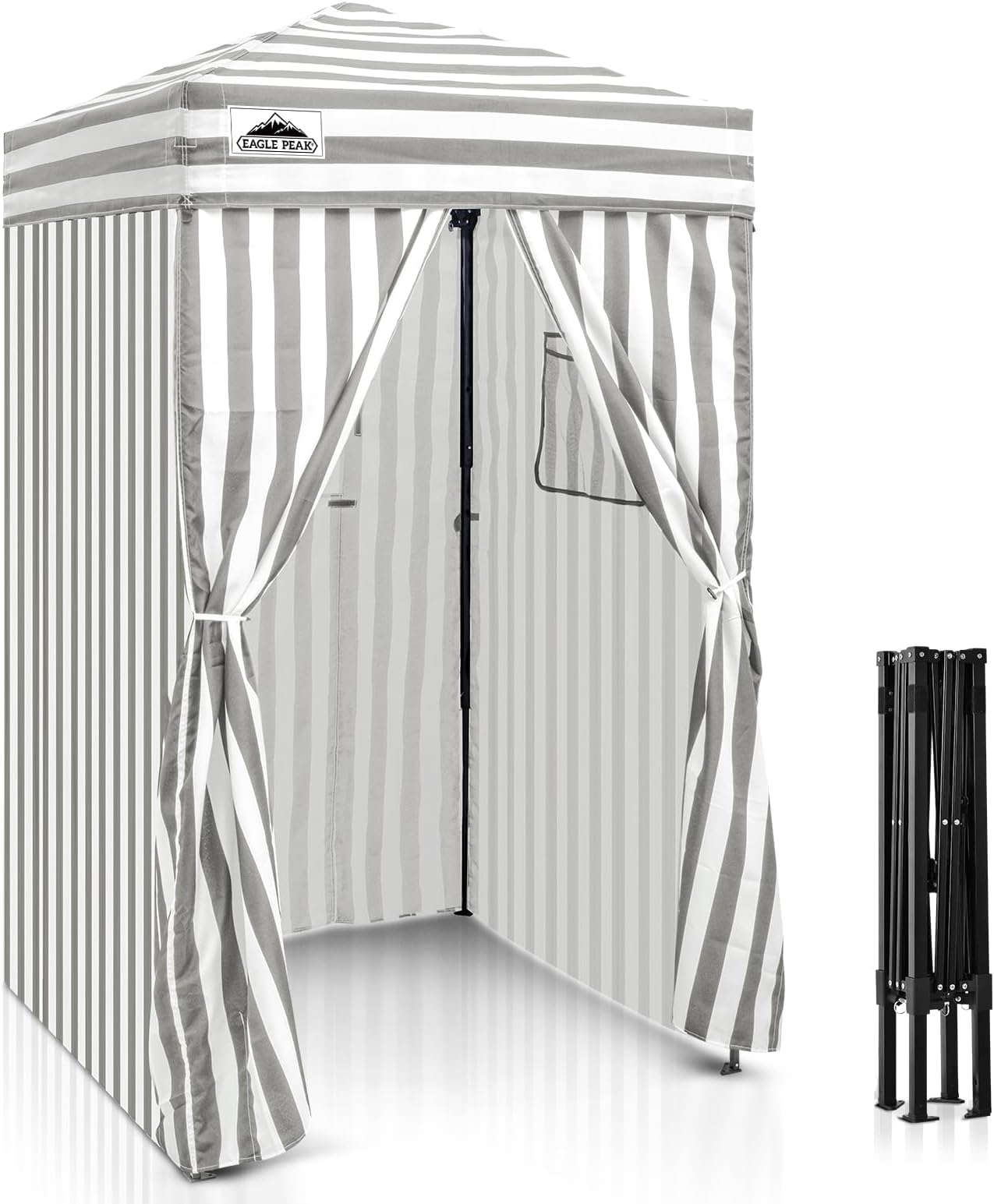 EAGLE PEAK Flex Ultra Compact 4x4 Pop-up Canopy, Sun Shelter, Changing Room, Portable Privacy Canopy Cabana for Pool, Fashion Photoshoots, or Camping, Gray/White