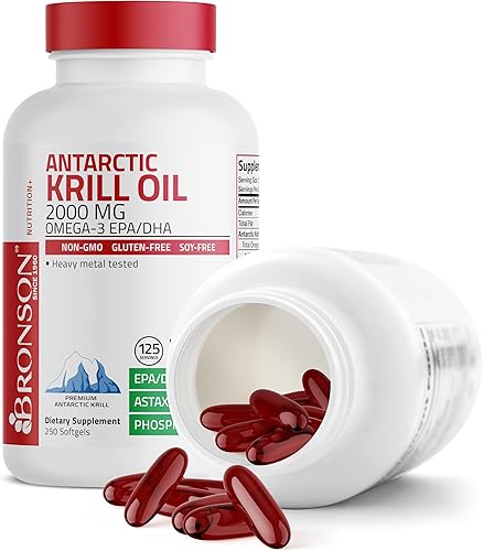 Miniatura 6 de Bronson Aceite de krill antártico 2000 mg con omega-3 EPA, DHA, astaxantina y fosfolípidos, 250 cápsulas blandas (125 porciones)