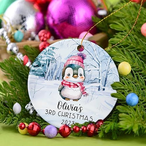 Miniatura 5 de Adorno personalizado de pingüino My 3rd Christmas 2023, decoración colgante de árbol de Navidad para bebé de 3 años, adorno de tercera Navidad para