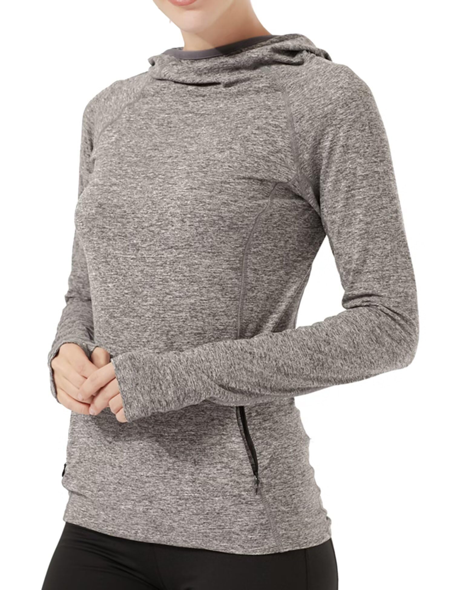 HDTIYUYP Laufshirt Damen Langarm Sportshirt mit Kapuze, Atmungsaktiv Funktionsshirt Damen Langarm Wandershirt UV Schutz mit Daumenlöcher