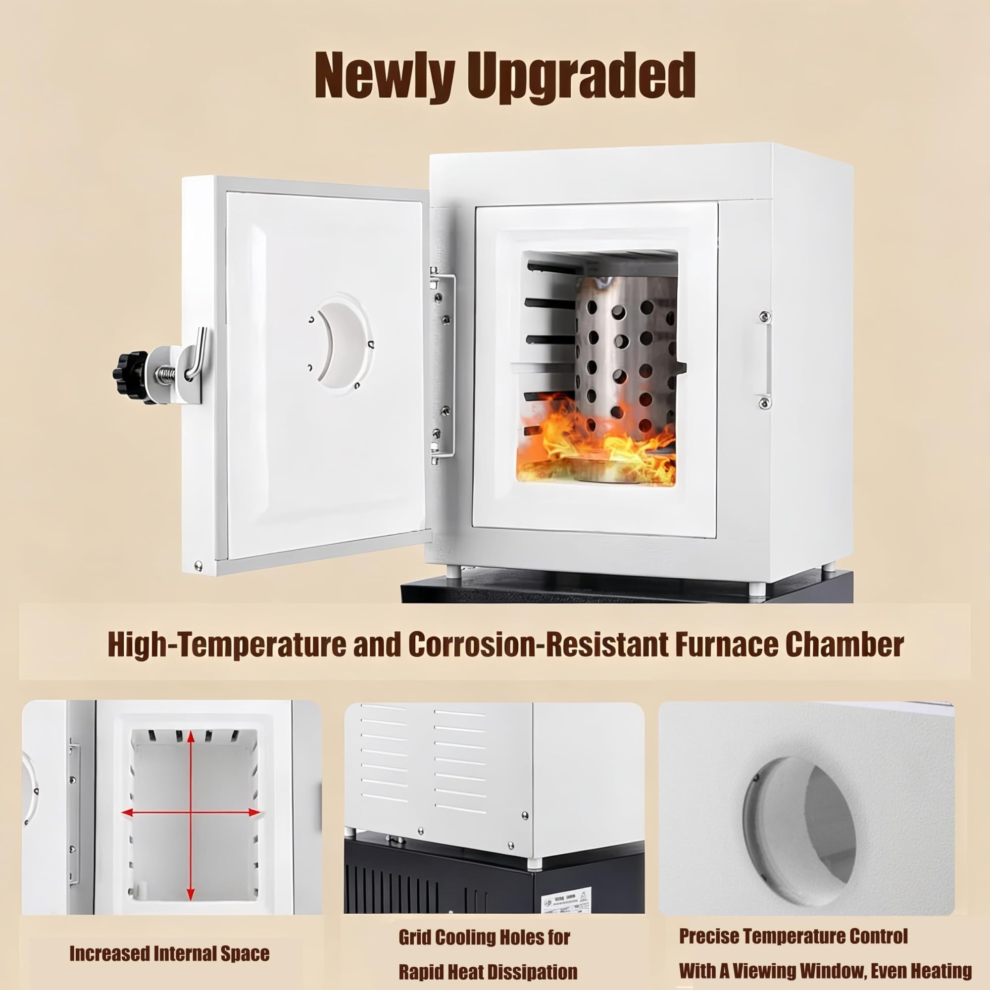 Forno Per Ceramica Professionale 1500W, Temperatura Regolabile 1150°C, Riscaldamento Tri-Zona, Finestra Di Osservazione, Sensore Integrato, Schermo LCD, Raffreddamento Ad Aria, Per Forno Ceramica