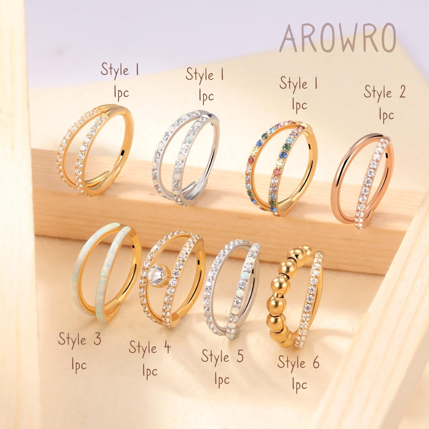 AROWRO Double Hoop Nose Ring Conch Helix Rook Earrings Surgical Steel Gold Sleeper Earring Daith Cartilage Tragus Piercing Jewelry Septum Clicker - Image 5