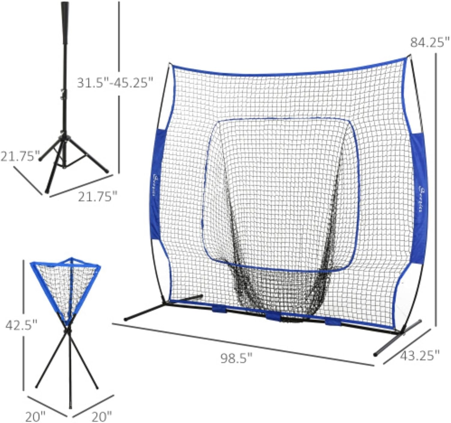 Baseball Practice Net Set, Portable Baseball Practice Equipment, 7.5x7ft Catching Net, Caddy and Batting Tee, with Carrying Case, Can Be Used for Batting, Pitching, Catching, Blue