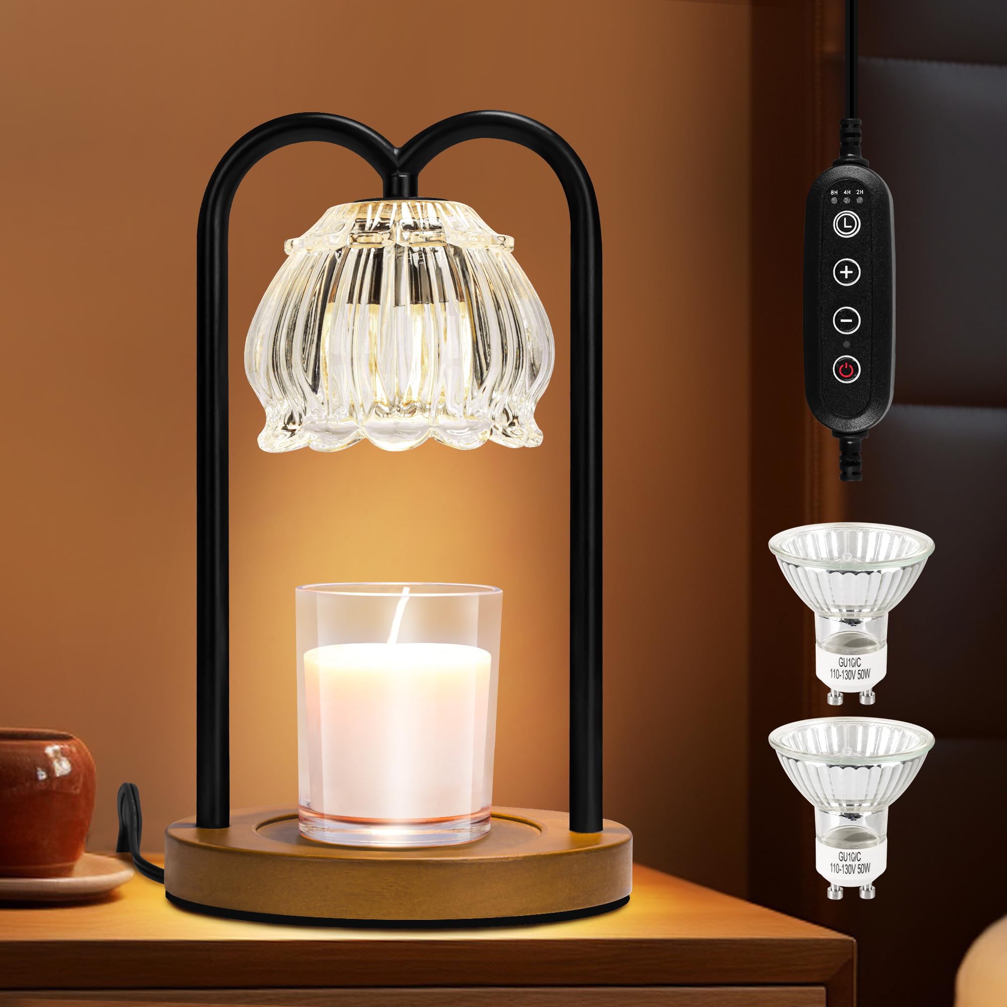 Candle Warmer Lamp with Timer & Dimmer,Black Candle Warmer Lamp with 2 Bulbs,Electric Candle Lamp Warmer,Dimmable Wax Melting Lamp for Home Decor jar Candles House Warming Gifts …