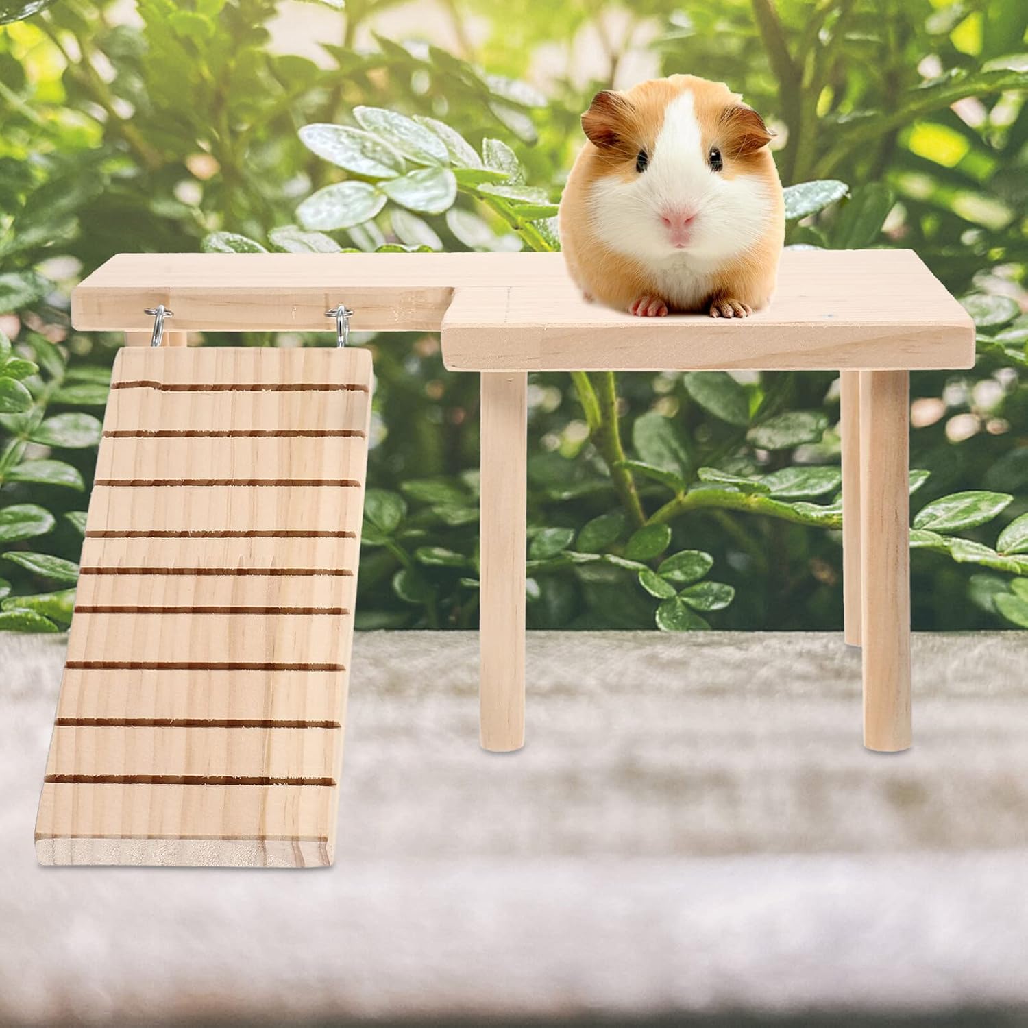 Hamster Wooden Platform with Ladder Small Animal Standing Platform Guinea Pig Cage Landscaping for Small Animals Rat Golden Chinchilla Cage Toy Hamster Hide