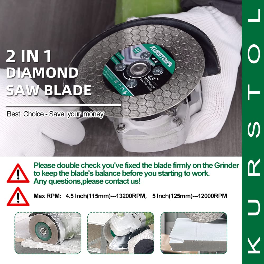 Tile Diamond Saw Blade - 4.5"/115mm Dual-Purpose Diamond Cutting Disc,Angel Grinder Blade Arbor 5/8"-11 Thread for Cutting and Grinding Ceramic Tiles,Porcelain,Granite,Marble