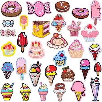 32PCS Cartoon Iron on Patch for Clothes Ice Cream Embroidered Applique Patches Dessert Patches for Backpacks Sew on Patches Decorative Repair Patch for Clothing Hats T-Shirts