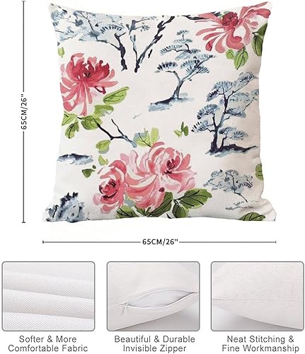 Miniatura 7 de Chinoiserie - Fundas de almohada con diseño floral de bonsái asiático, estilo asiático, funda de almohada colorida, color rosa, azul, verde azulado,