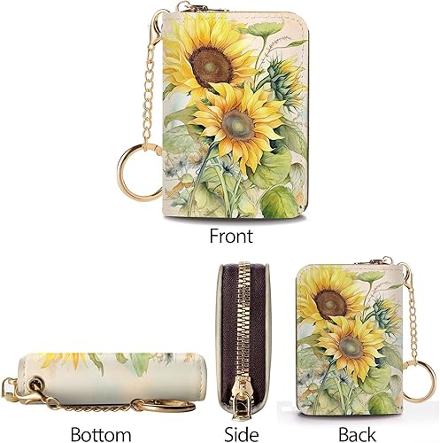 Miniatura 7 de Tarjetero RFID para tarjetas de crédito, cartera pequeña para mujer con llavero con cremallera, divertido estampado de cuero para tarjetas de