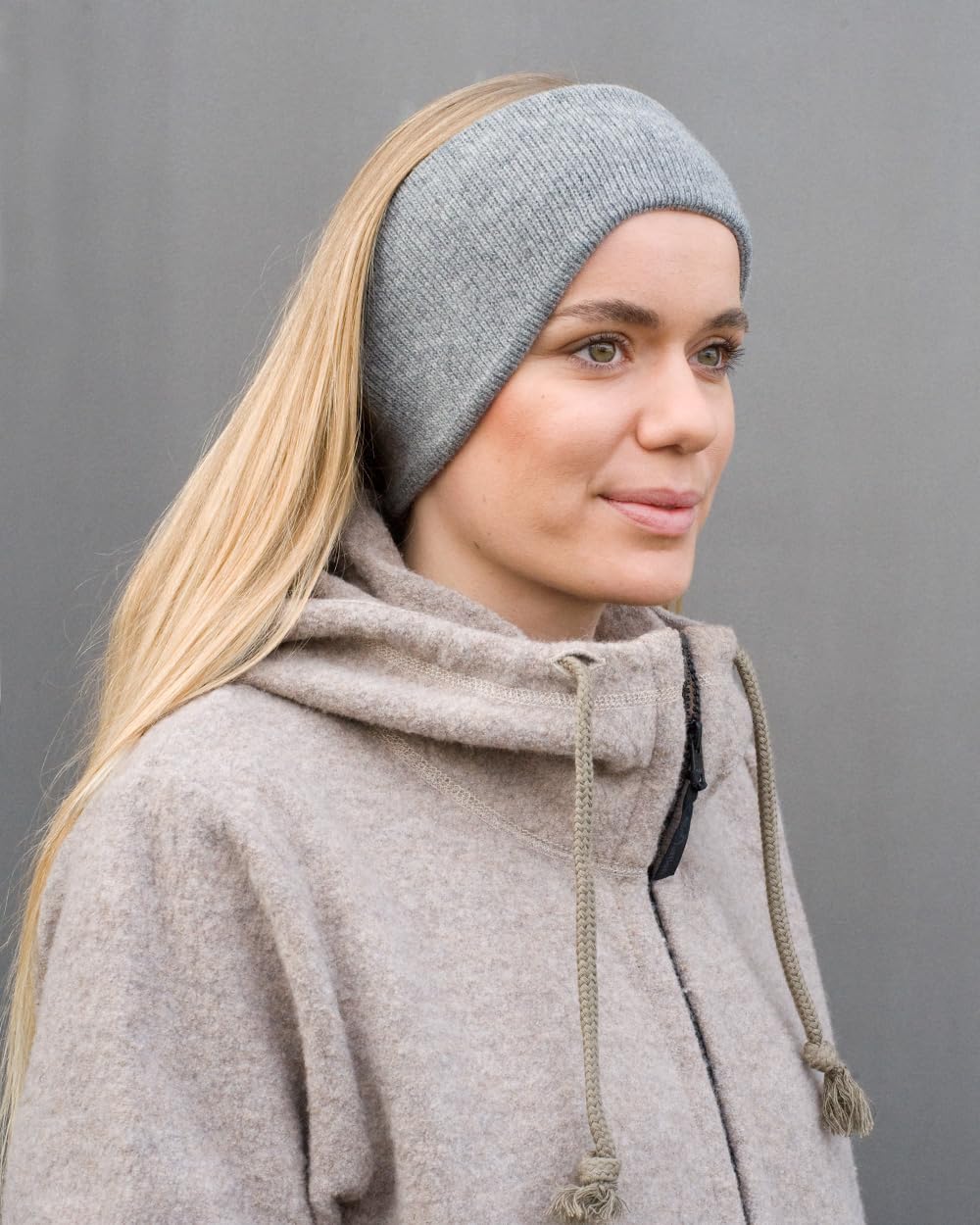 FosterNatur, Merino Stirnband mit Ohr, 100% Wolle (Baumwollfutter) (Grau)