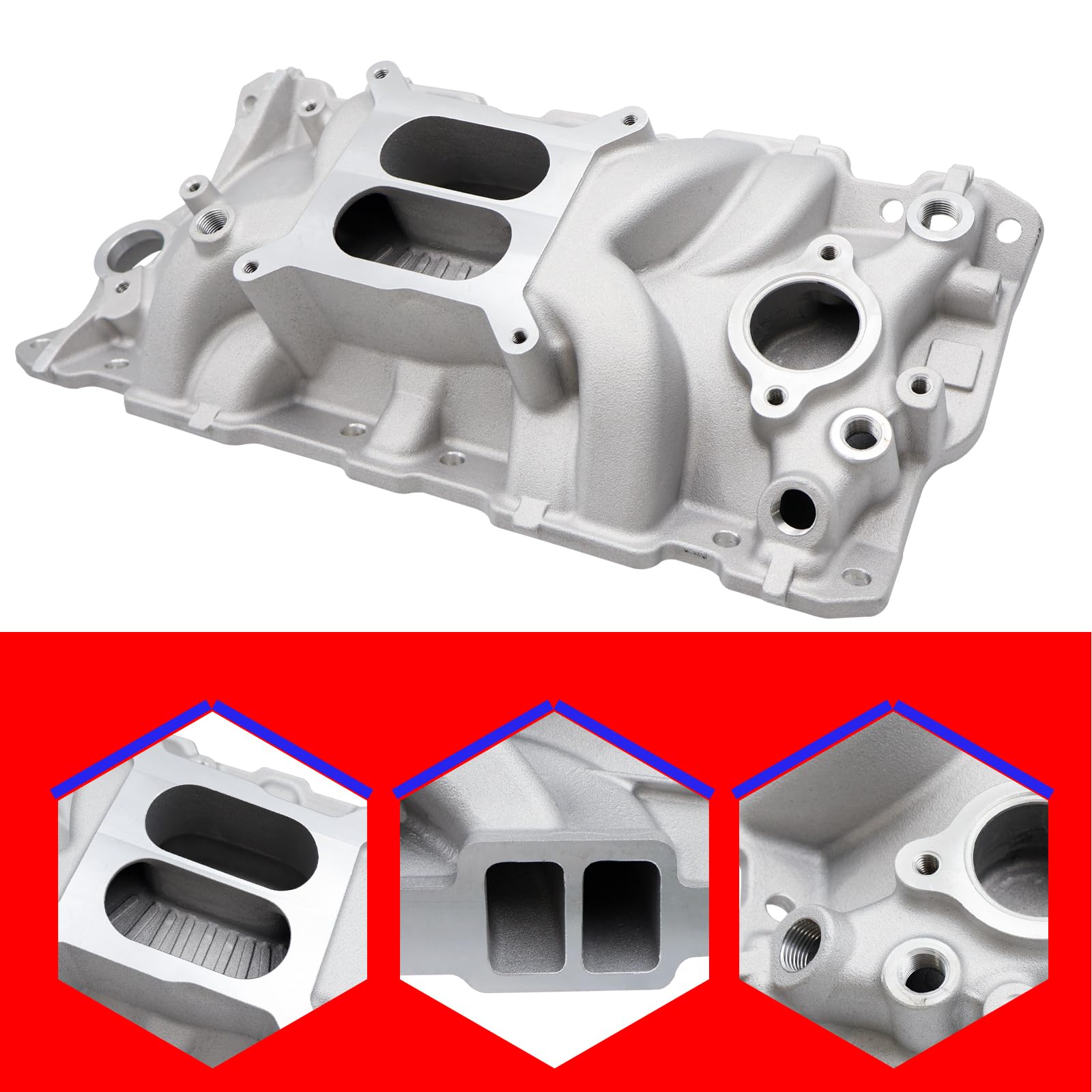 Collettore di aspirazione ad alto aumento a doppio piano in alluminio per motore SMMS per Bu-ick, Cadillac, Chevrolet, Ch-evy, GMC/SBC V8 305 327 350 400, 1957-1986