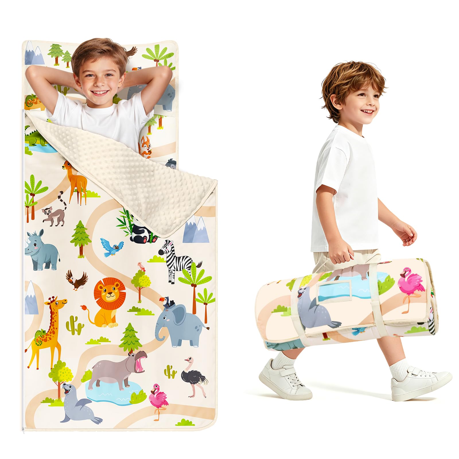 Kids Sleeping Nap Mat with Removable Pillow, 24×59 In Toddler Sleep Bag