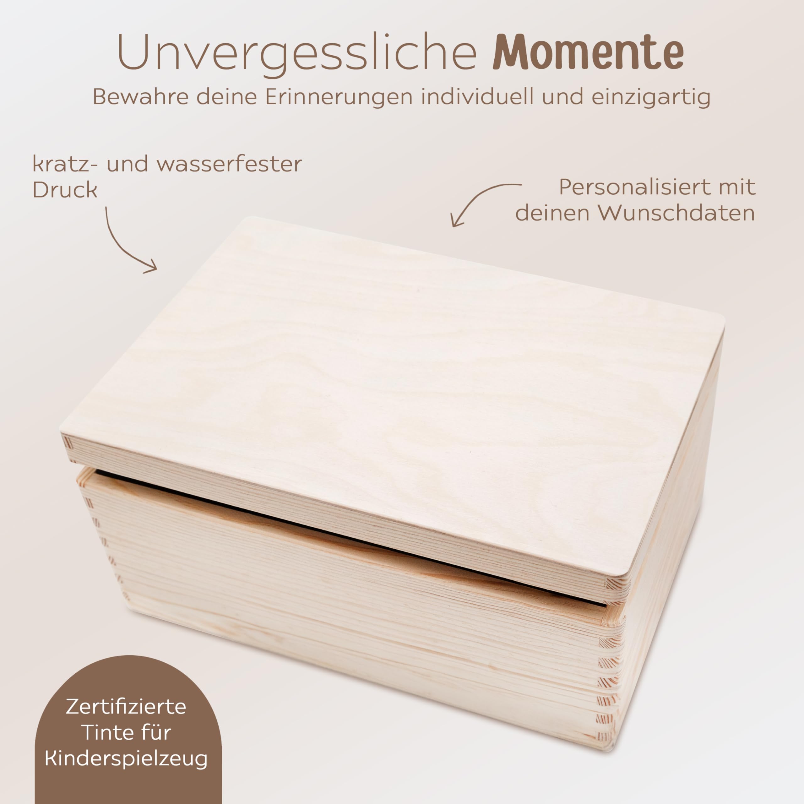 wunderwunsch Holzkiste mit Deckel - Große schöne Aufbewahrungsbox unlackiert, Geschenk-Box, Holz Allzweckkiste, Holzkiste für Ordnung, Erinnerungskiste zum Bemalen (blanko, S-Klappdeckel)