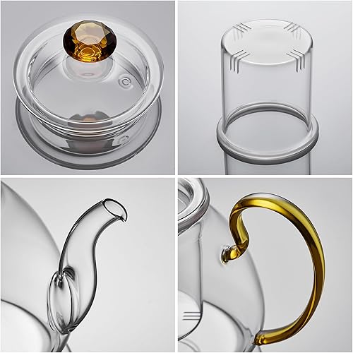 Miniatura 4 de Tetera de vidrio de gran capacidad con infusor extraíble, apta para estufa, vidrio de borosilicato grueso resistente al calor, 46 onzas líquidas