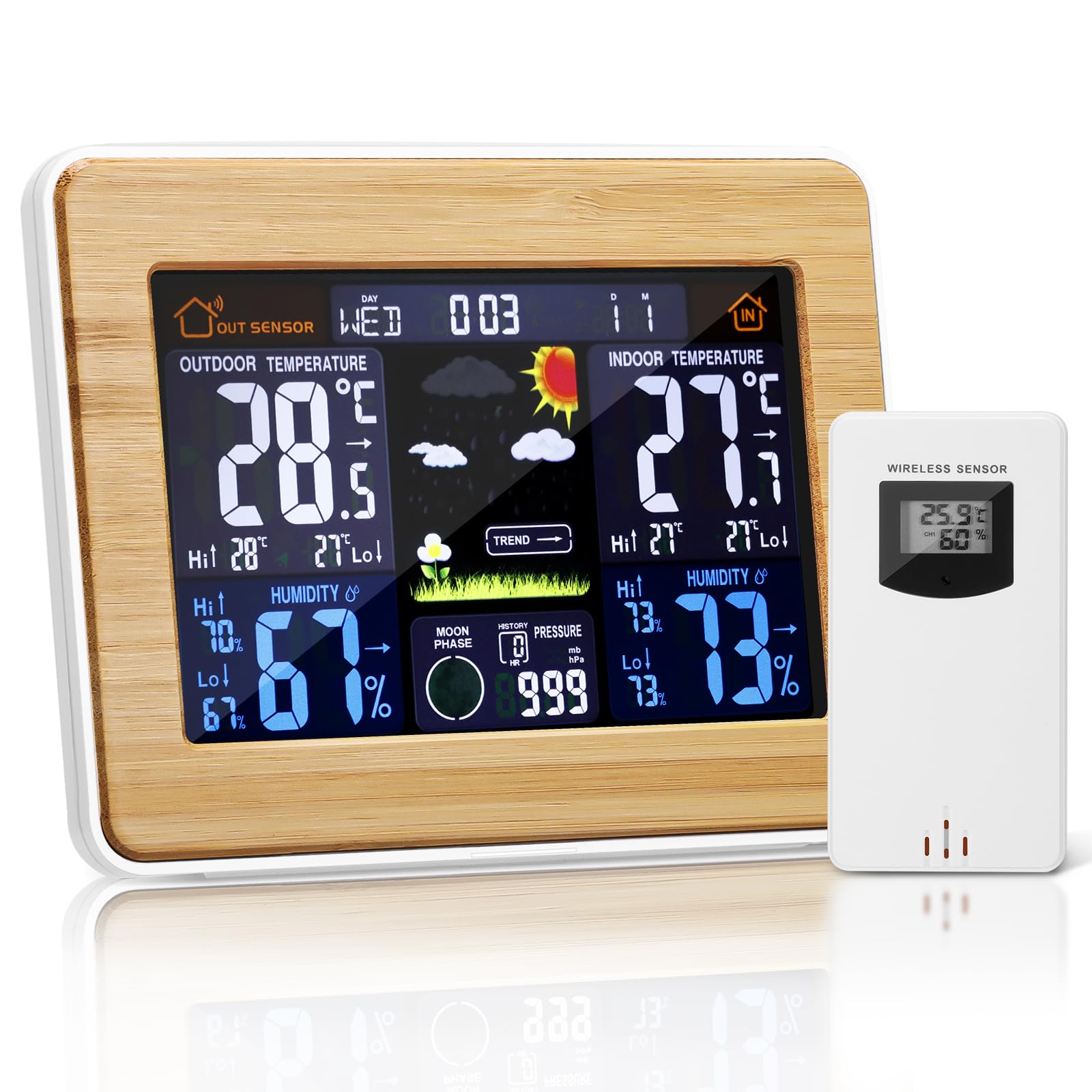 Station Météo Sans Fil - Thermomètre Hygromètre Intérieur/extérieur, Grand écran, étanche - Pour Maison, Jardin, Bureau