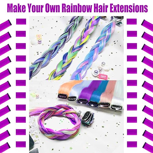 Miniatura 8 de Olldag 12 extensiones de cabello morado con clip, extensiones de cabello de color morado de 22 pulgadas, extensiones de cabello sintético largo y