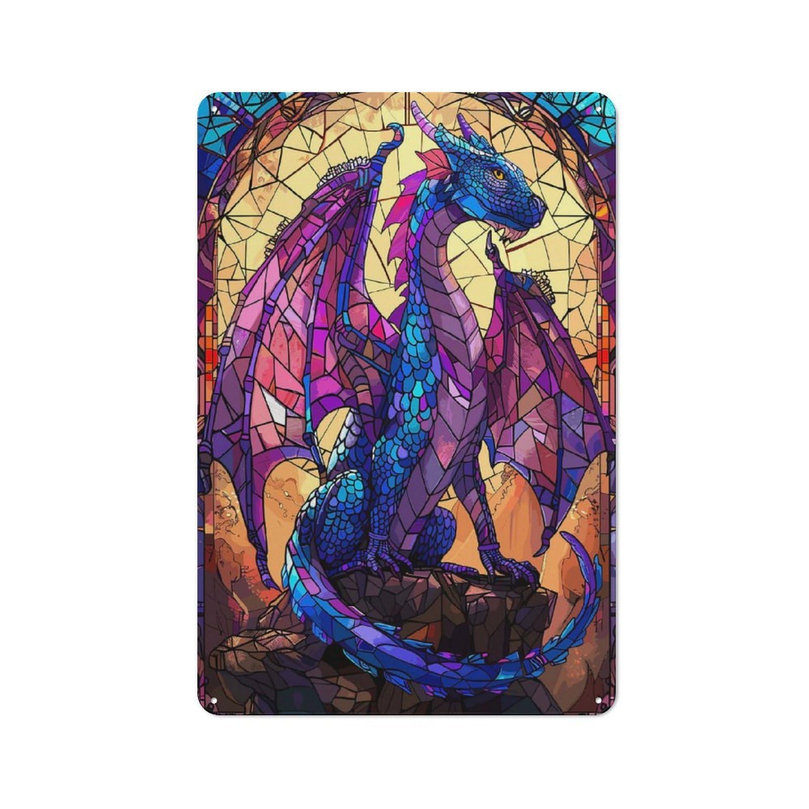 Cathedral Fantasy Dragon Urban Metal Wall Decor 30x20cm, Industrial Metal Sign for Flat, Bar, Studio Or Gallery Wall