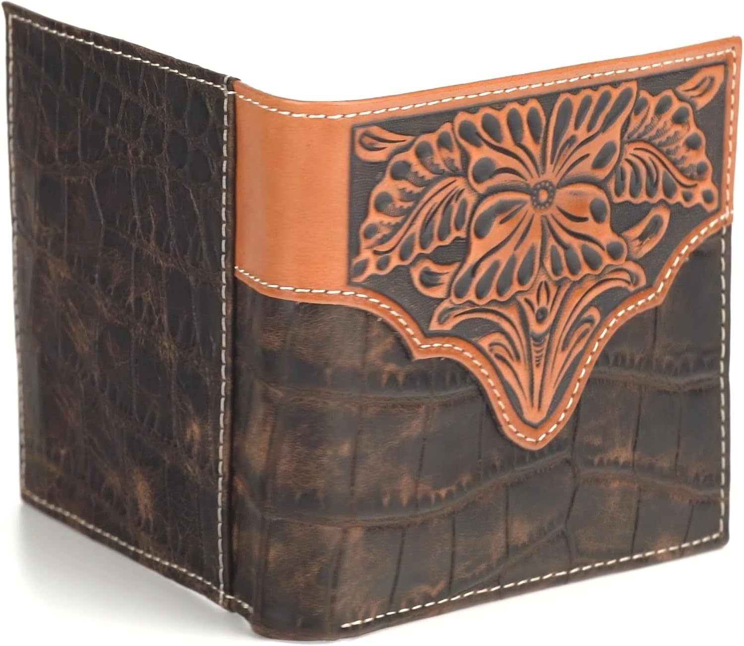 ARIAT Men's Bi-Fold Crocodile Floral Embossed Wallet - A3553002 One Size - Image 2