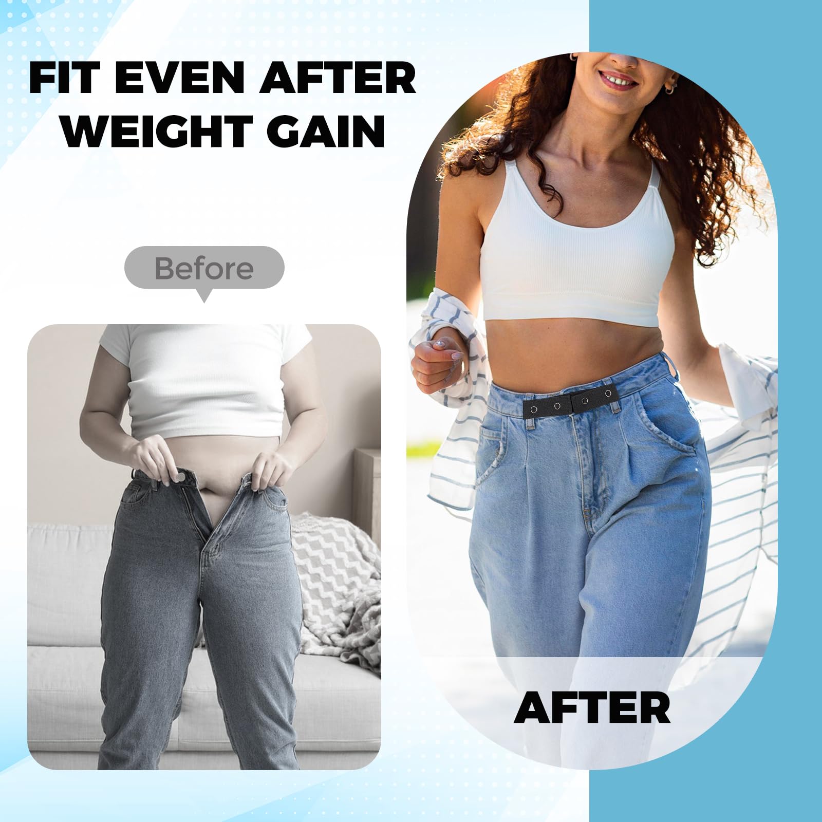 UGPLM 2 extensores de cintura reutilizables con botón a presión de repuesto ajustable elástico y soporte para pantalones vaqueros, extensores de botones elásticos para hombres y mujeres