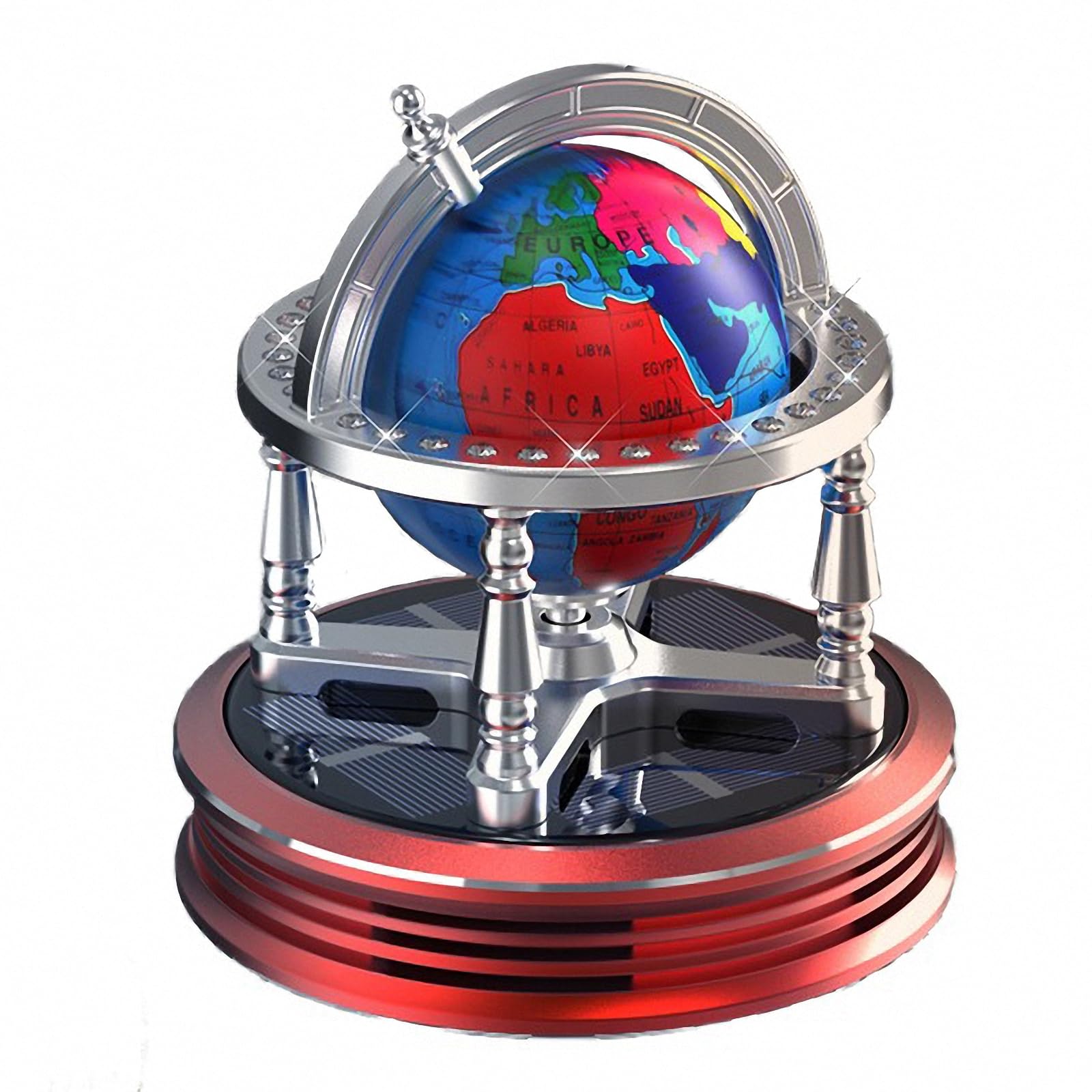 MAOTN Mini Small Solar Car Globe Aromatherapy Ornaments, In-Car Smart Technology 360° Floating Rotating Fragrance Ornaments,Red,Size