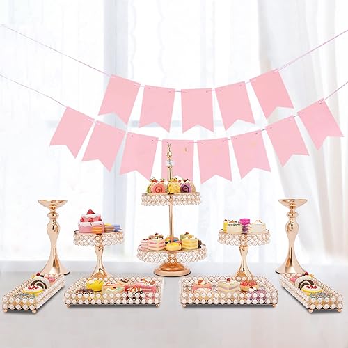 Miniatura 4 de YIYIBYUS Juego de 9 soportes de cristal para tartas, soporte para cupcakes, frutas, dulces, postres con cuentas de cristal para mesa de postre, 9