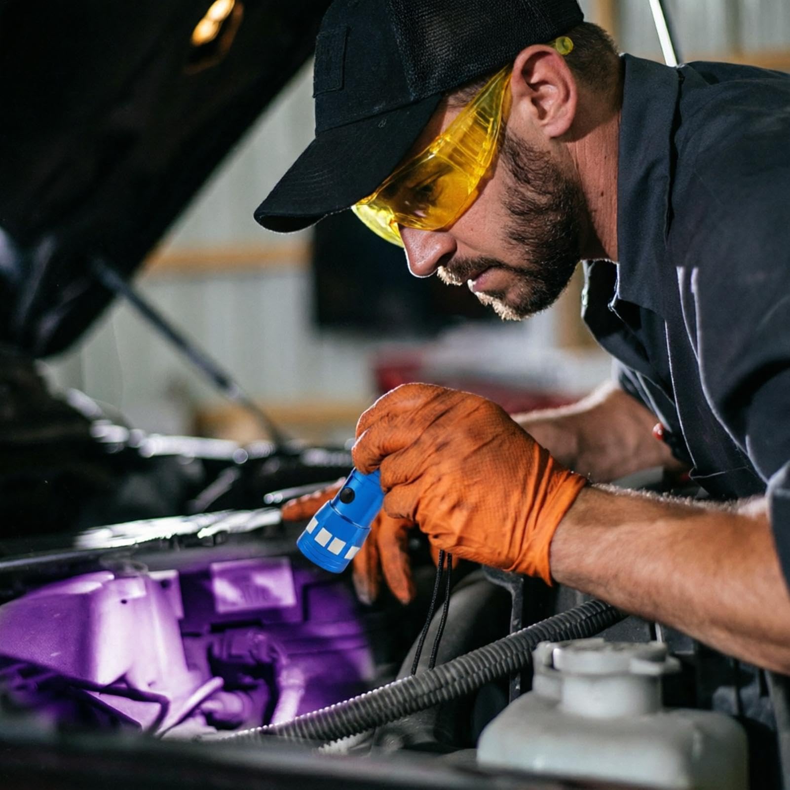 Kit Rilevamento Perdite AC - Torcia UV Occhiali Protettivi Cercaperdite Di Precisione | Per Aria Condizionata Auto Motore Radiatore Frigorifero Evaporatore Compressore Officina
