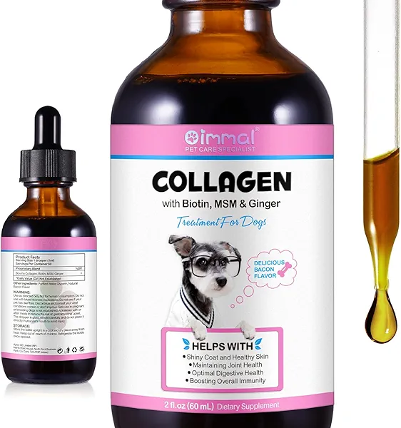 Collagen for Dogs, Natural Liquid Collagen Drops for Dogs Supports Skin and Joint Health, Dog Liquid Collagen Drops with Biotin, MSM & Ginger,Collagen Supplement for Dogs,Bacon Flavor, 2.02oz