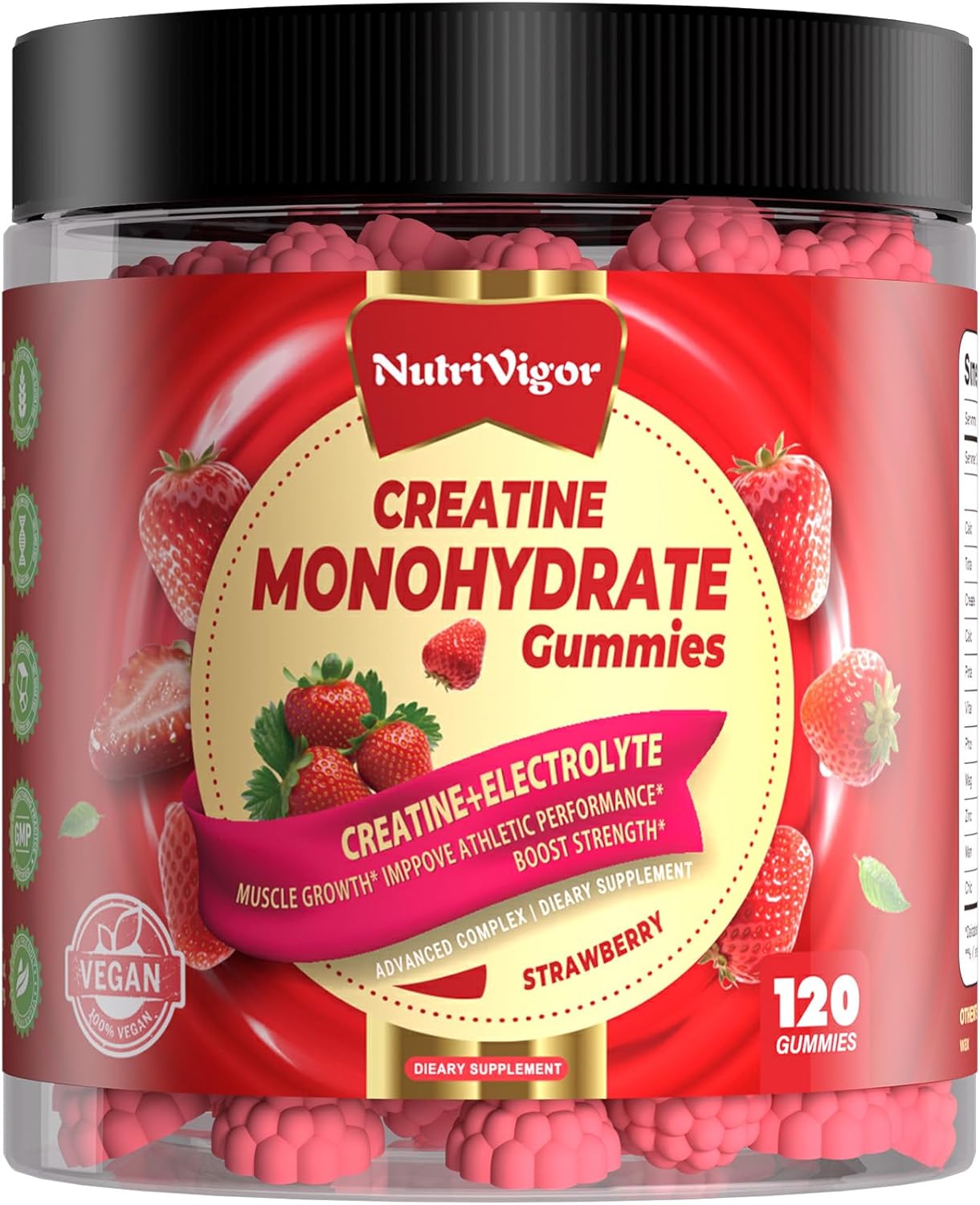 Creatine Monohydrate Gummies 5g for Men & Women, Preworkout Gummy with Electrolyte,Taurine for Muscle Growth, Strength & Energy Support, Strawberry 120 pcs