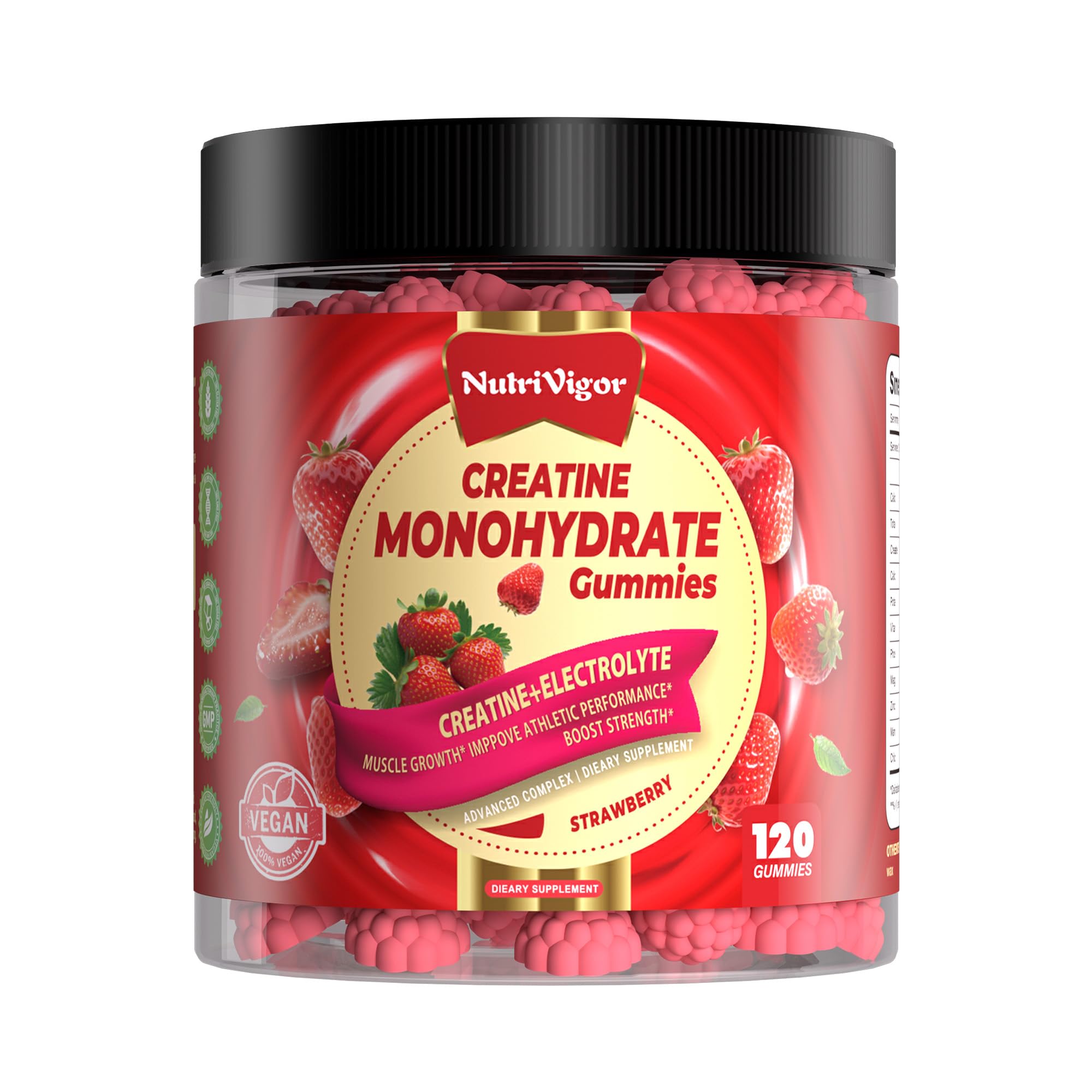 NutriVigor Suplemento de creatina monohidratada com taurina 5 g, sabor morango, 120 gomas