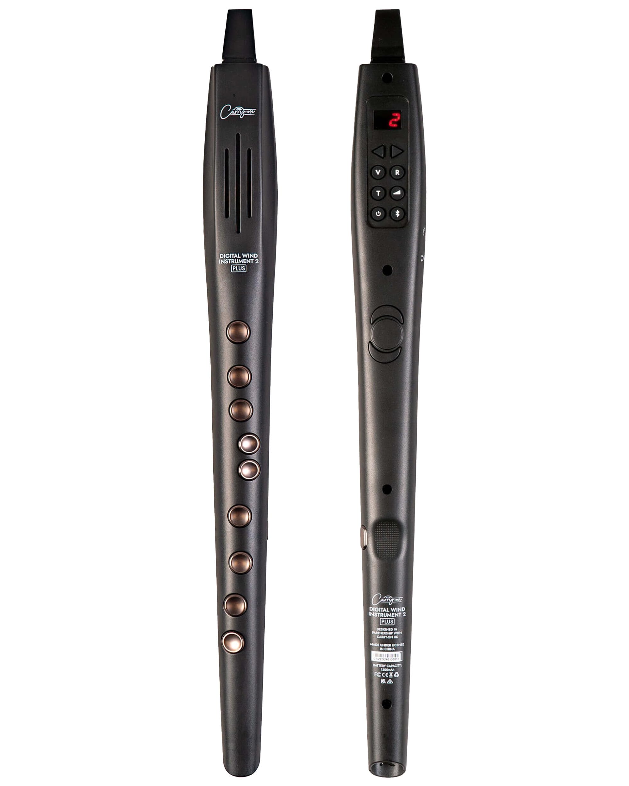 Carry-on Digital Wind Instrument 2 Plus – Electronic Wind Controller with 20 Voices, USB Rechargeable Battery, Headphone Output, MIDI over Bluetooth (Black)