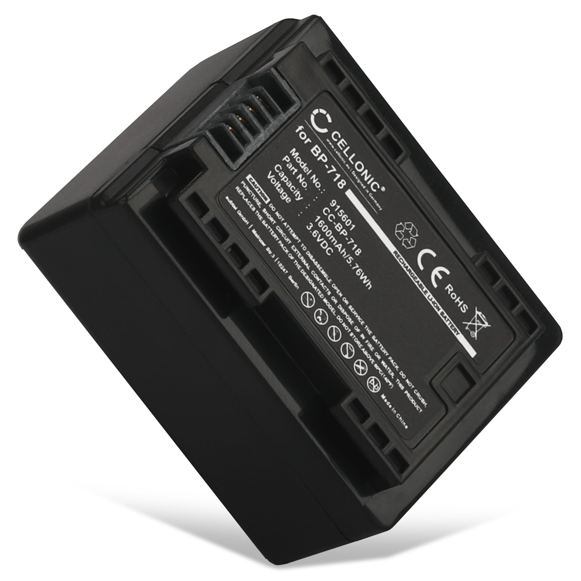 CELLONIC 1x Batteria per Fotocamera Compatibile con Canon VIXIA HF R50, LEGRIA HF R806, LEGRIA HF R606, BP-727 – (1600mAh, 3.6V)