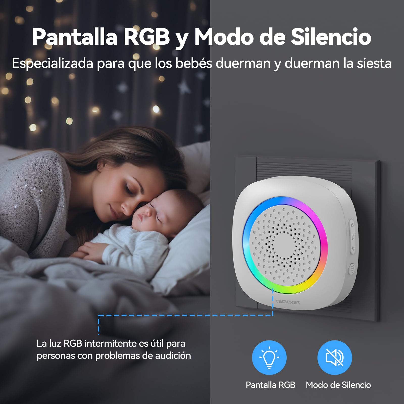 TECKNET Alarma Casa con Timbre Y Sensor Apertura Puerta Magnético, 2*Sensor | Alcance de 300m, 61 Melodías, Indicador RGB, Sistema de Seguridad para Hogar, Tienda u Oficina
