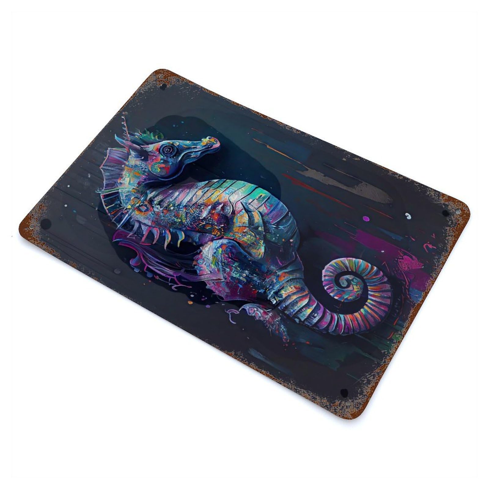The Vibrant Seahorse Vintage Metal Tin Sign 11.8"x7.9", Industrial Home Decor for Garage, Pub Or Kitchen