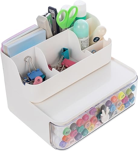Ctcwsh 2 organizadores de bolígrafos con cajón, soporte multifuncional para lápices, para escritorio, organizadores de escritorio y accesorios con 6