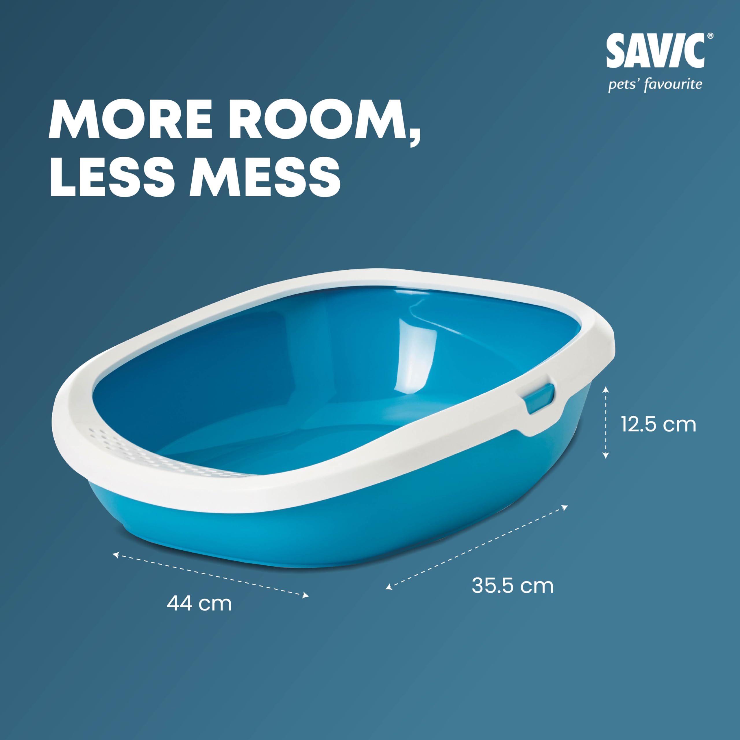 Savic Gizmo Cat Litter Tray with Rim - 17” Lightweight, Durable Litter Box for Cats & Kittens Odor-Reducing, Easy to Clean, Ideal for Toilet Training - Twilight Blue 2