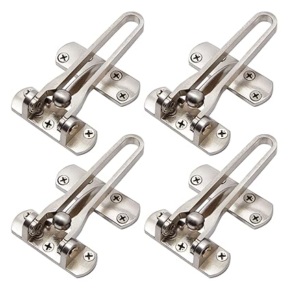 4 Pack Door Security Latch with 4 Screws for Home, Front Door Swing-in Bar Lock for Indoor (4 in)