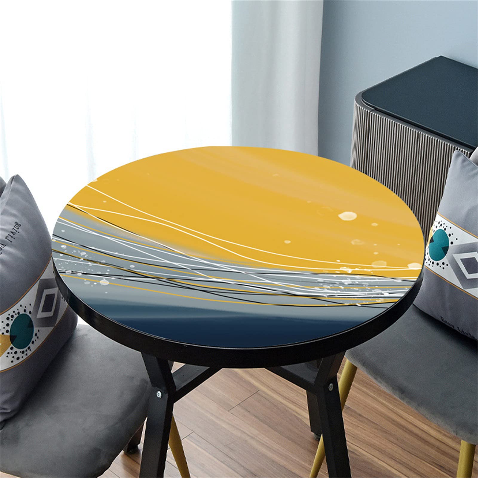 TFGAJKKKKK Spring Tablecloth Round Leather Table Mat Nordic Style wipeable Large PVC Tablecloth (D 110cm)