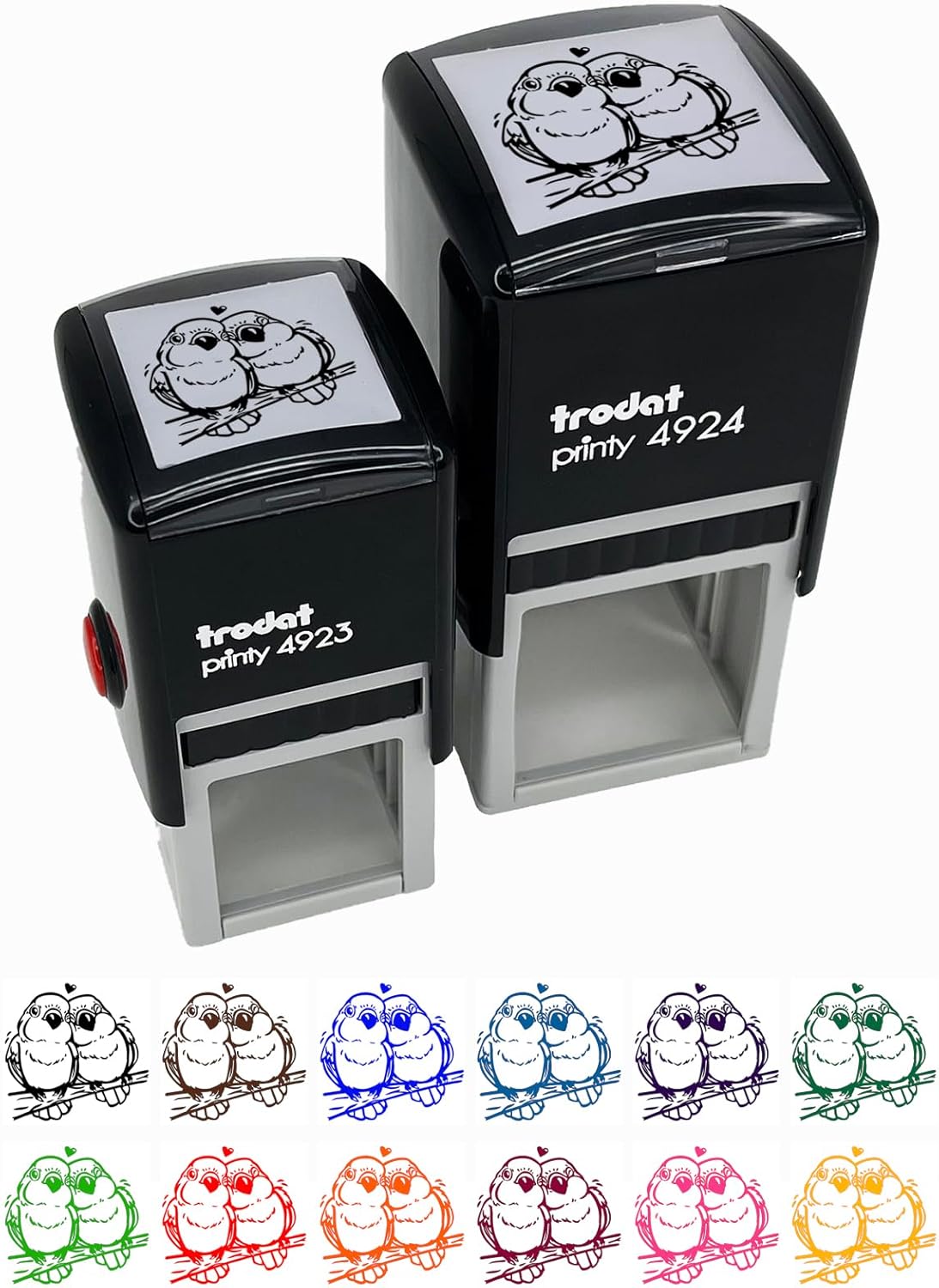 Pair of Lovebirds Parrots Anniversary Valentine's Day Self-Inking Rubber Stamp Ink Stamper - 1-1/2 Inch Large - Black Ink