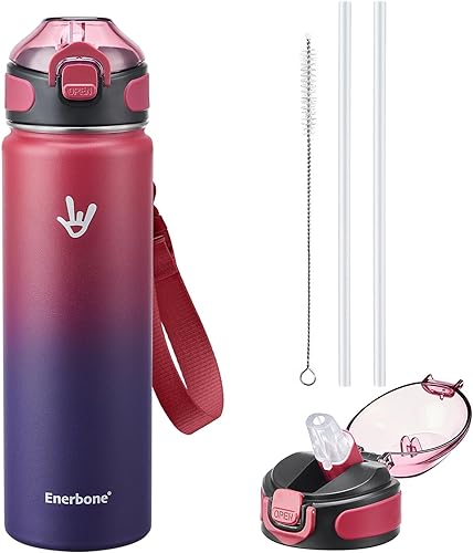 Miniatura 26 de Enerbone - Botella de agua aislada de 32 onzas, botella de acero inoxidable con correa para transporte, diseño de aislamiento al vacío de doble para