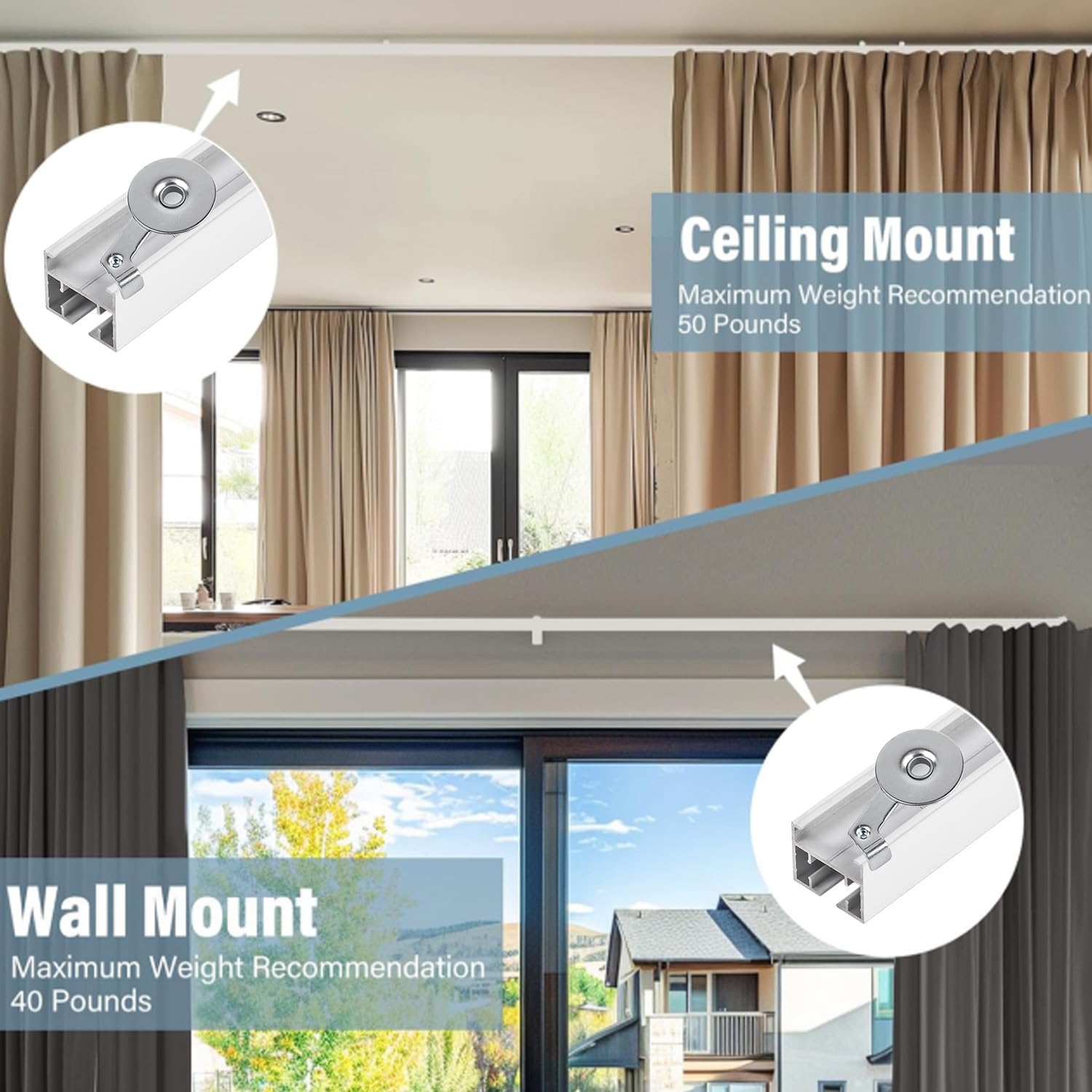 Swivel Ceiling Bracket for Motorized Sliding Curtain - Electric Drapery Top Mounting Hidden Brackets Compatible with 1-3/16" (30mm) Curtain Tracks - 4 Pack(Silvery)