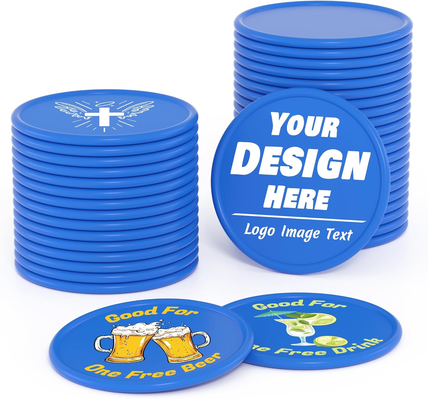 200-1000 Custom Plastic Poker Chips, Drink Token Chips Personalized Double Sided Full Color Printing with Logo Image Text, Custom Tokens for Bar, Party, Business Cards and Promotions