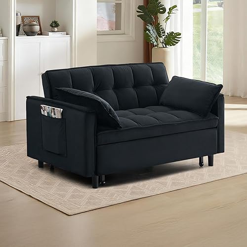 Miniatura 9 de Sofá cama convertible 3 en 1, moderno sofá biplaza de terciopelo extraíble con cama extraíble, sofá pequeño con sofá biplaza con respaldo