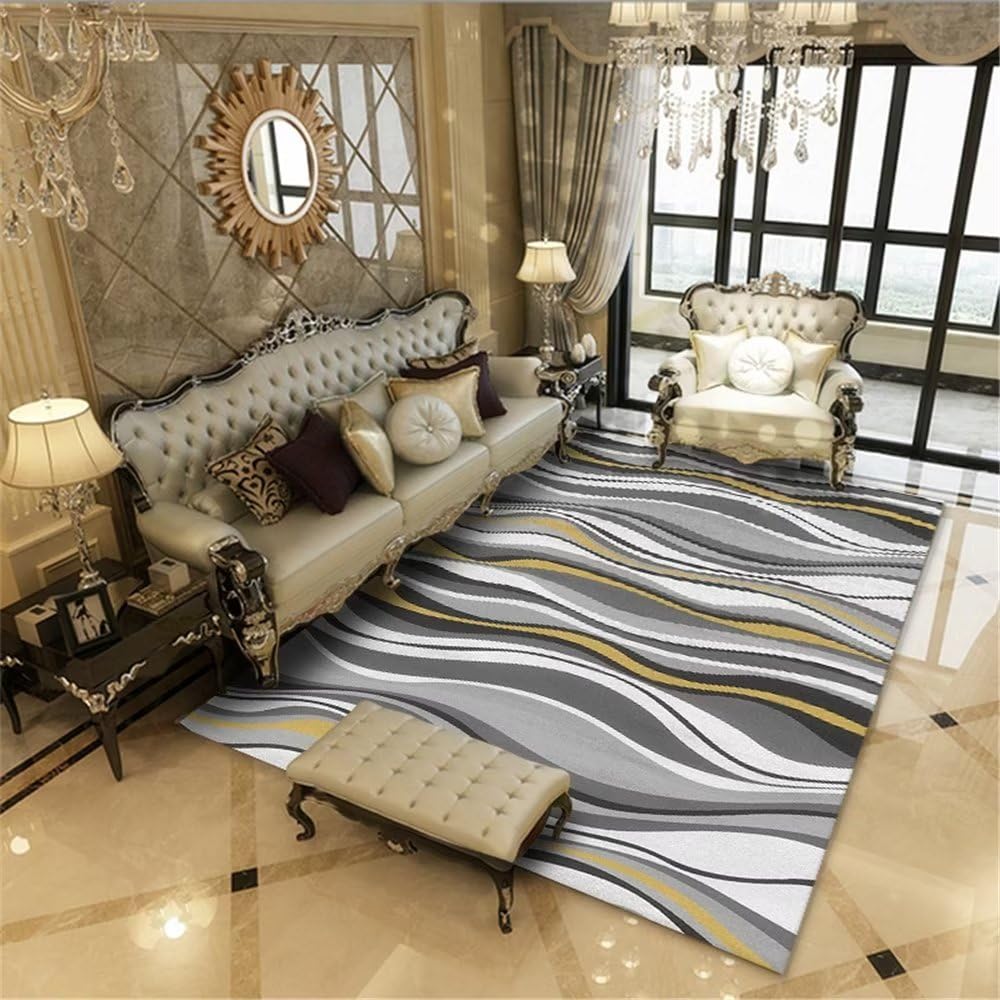 Tapis lavable salon et extérieur gris 160x200cm grand tapis motif abstrait rayé
