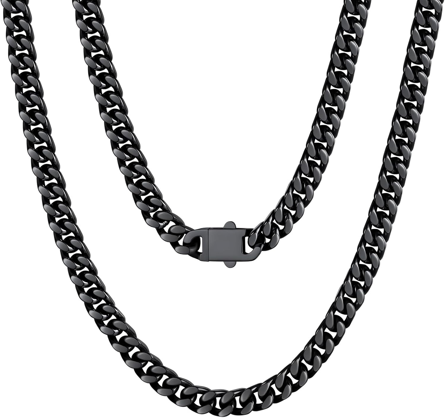 U7 Stainless Steel Chain Necklace for Men, Silver/Black/Gold Plated Cuban Link Chain, Thick Hip Hop Curb Chain Choker Jewelry 5/7/9/12mm 18-30 Inches for Mens Women
