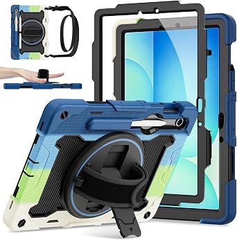 Galaxy Tab S10 Lite/S10 FE 5G Case 10.9-11" with 360 Rotating Hand/Shoulder Strap & Kickstand, Heavy Duty Shockproof Cover with Built-in Screen Protector, S Pen Holder, Kids Friendly