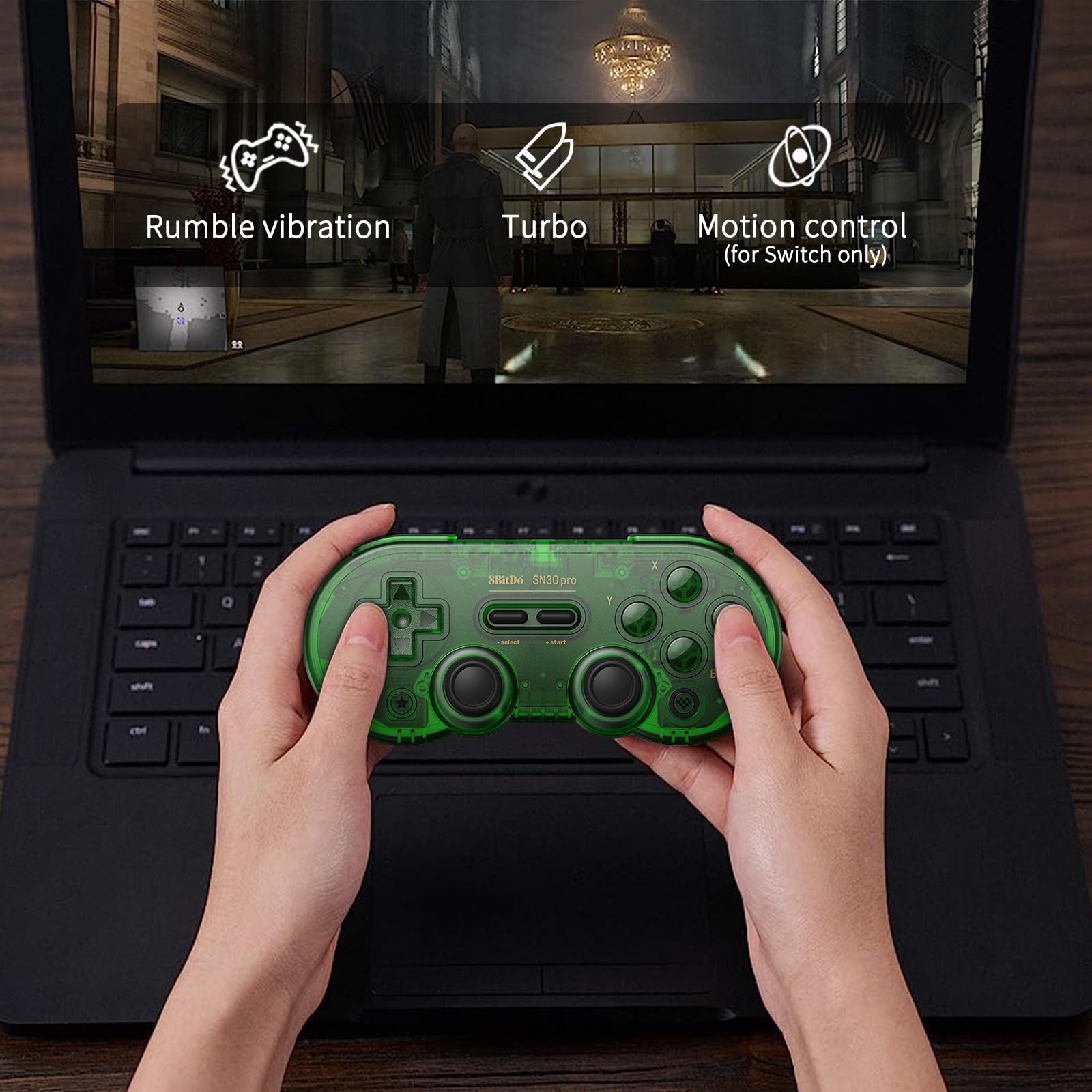 8Bitdo SN30 Pro Controller Bluetooth, Joystick ad Effetto Hall, Controller Giocare Compatibile con Switch, Apple, Windows, Steam Deck, Android e Raspberry Pi (Verde)