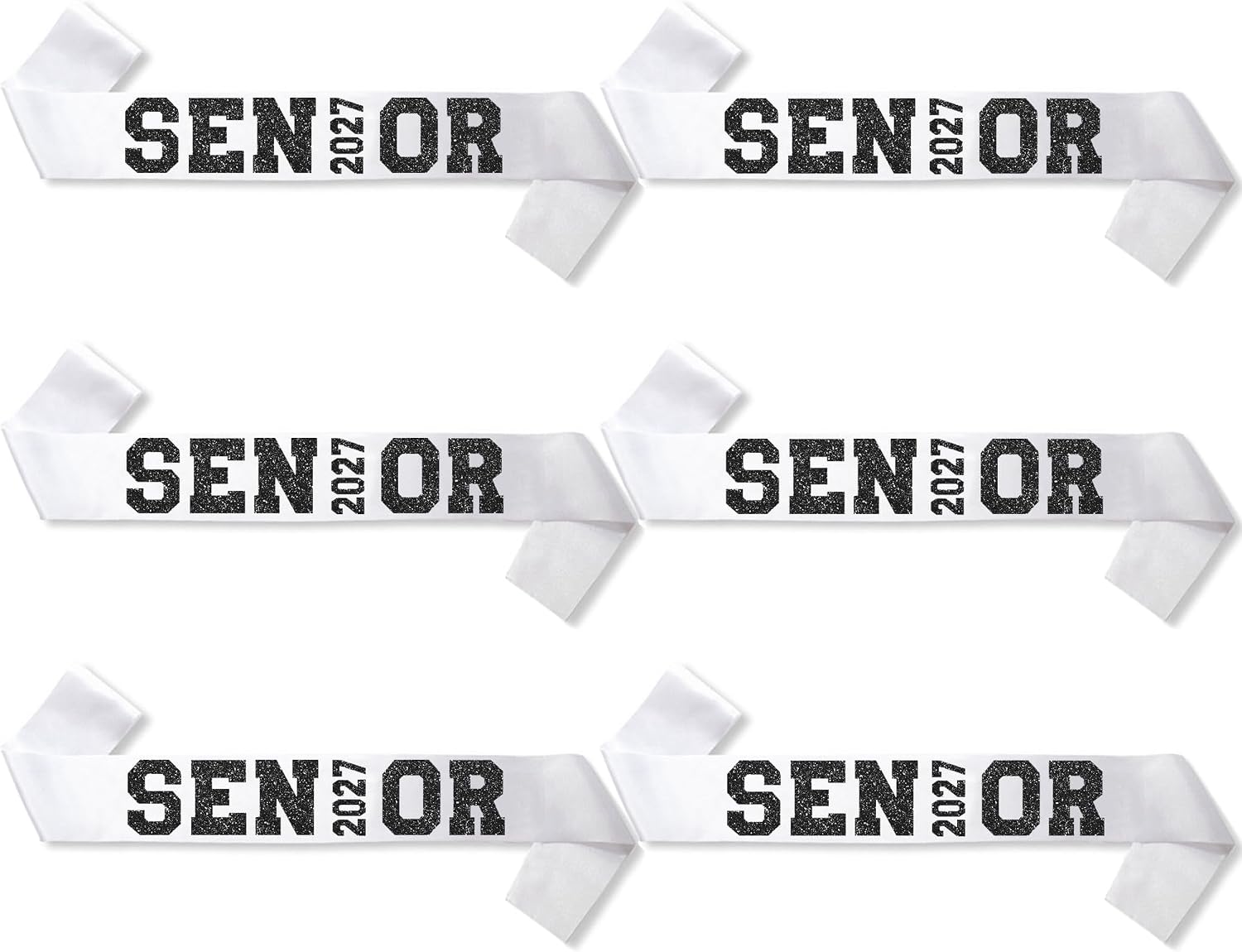 6Pcs White Senior 2027 Satin Sashes with Red Glitter Letters