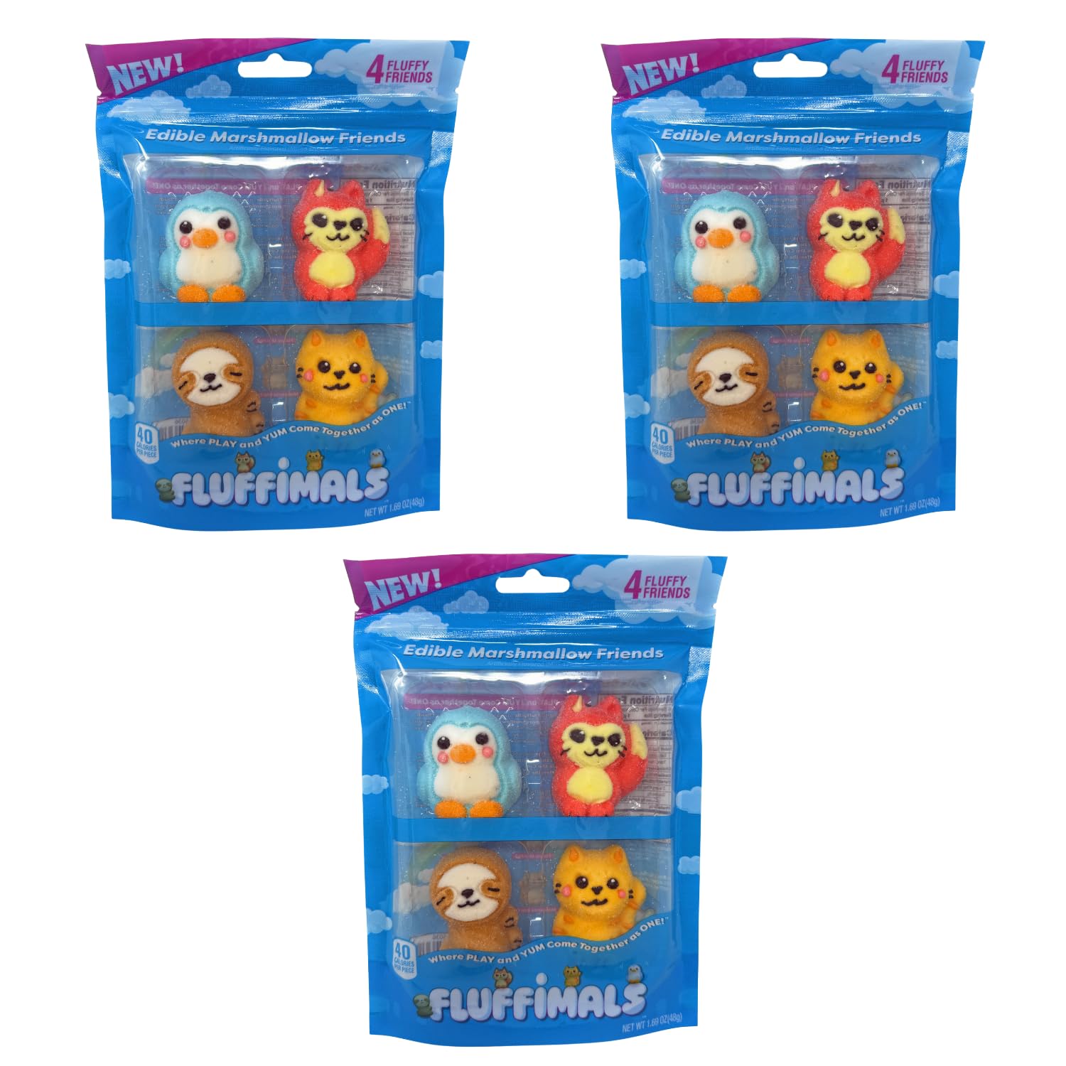 Fluffimals 4 Pcs Packs Edible Marshmallow Friends | Colorful 3D Animal-Shaped Candy Treats with Unique Flavors | Fun Character Snacks for Kids | Novelty Gift Set & Collectible Sweet Marshmallow Bites